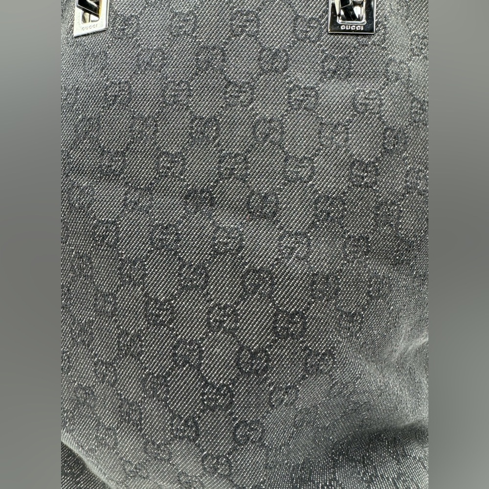 Gucci-Authentic-Vintage Tote Bag GG Black Denim/ Leather straps & Piping - Picture 2 of 16